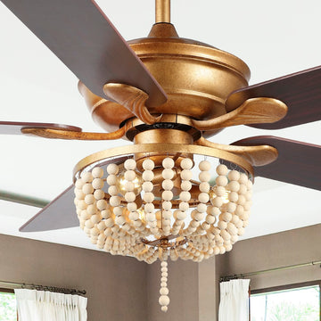 Erin 52" Rustic Farmhouse Iron/Wood Bead Mobile-App/Remote-Controlled LED Ceiling Fan - JONATHAN Y